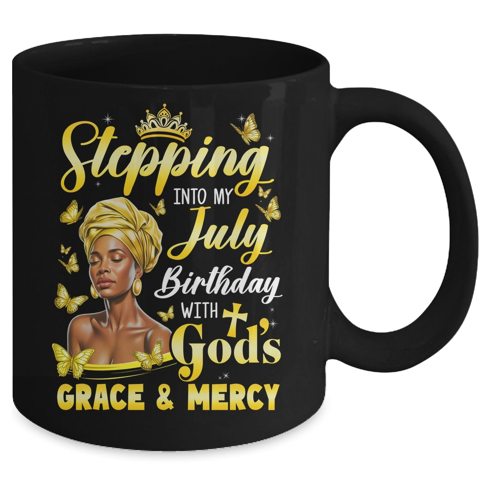 Stepping Into My July Birthday Afro Woman Religious Bday Mug | siriusteestore