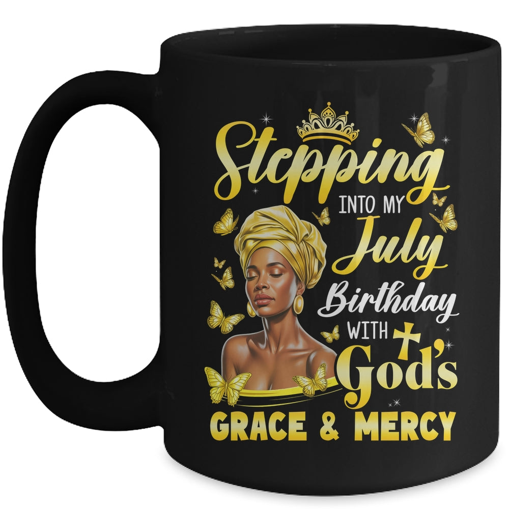 Stepping Into My July Birthday Afro Woman Religious Bday Mug | siriusteestore