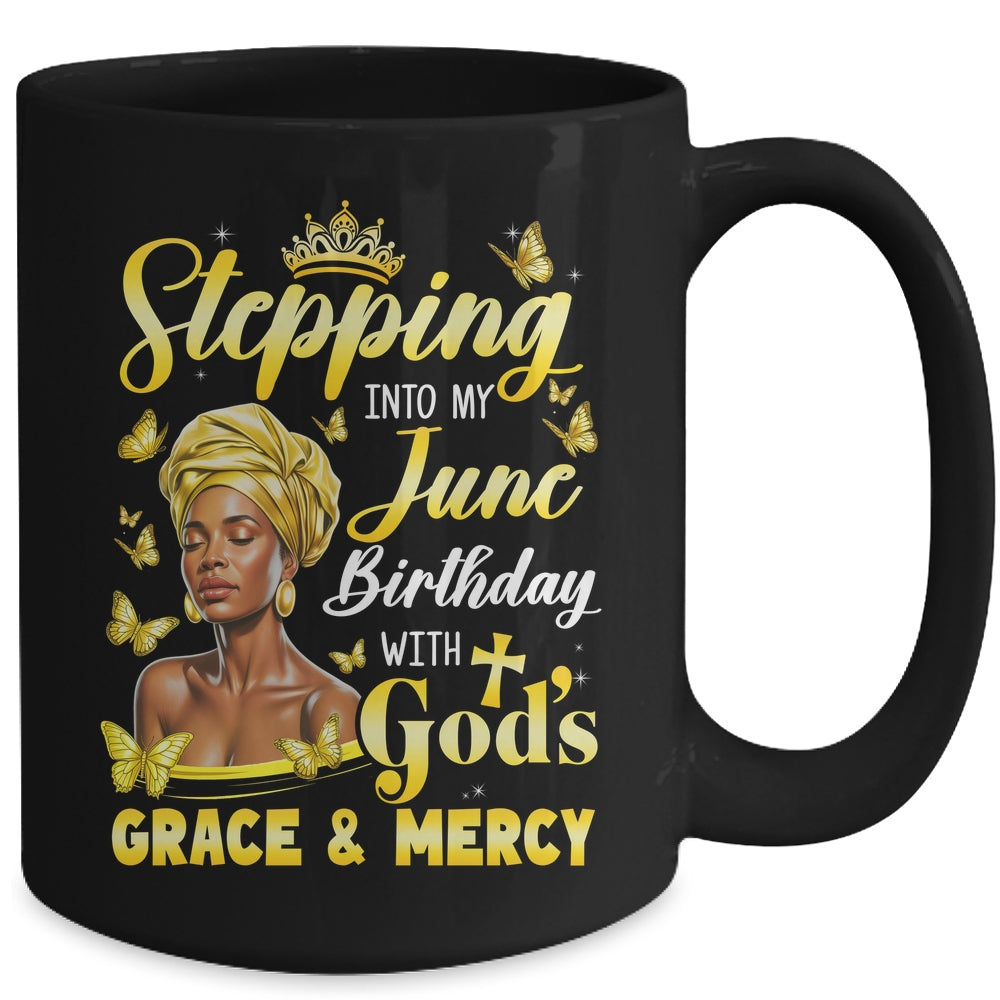 Stepping Into My June Birthday Afro Woman Religious Bday Mug | siriusteestore