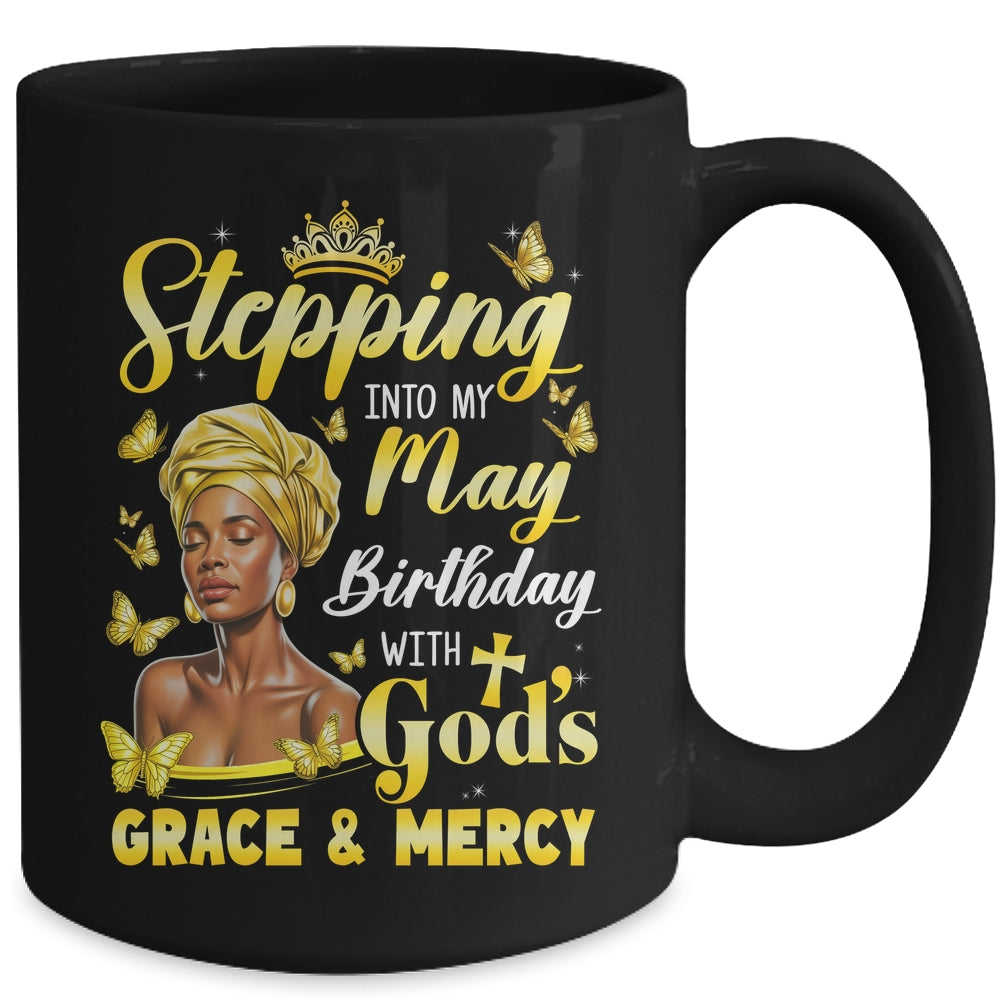 Stepping Into My May Birthday Afro Woman Religious Bday Mug | siriusteestore