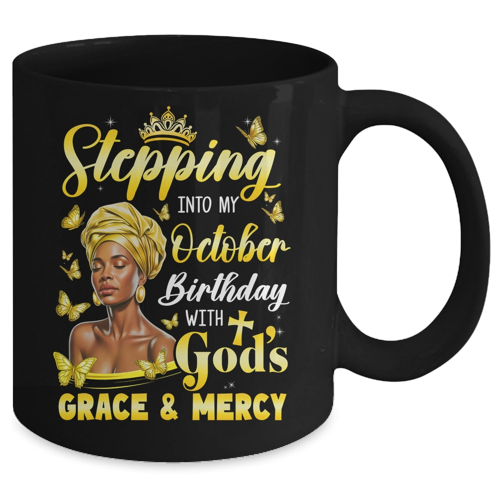 Stepping Into My October Birthday Afro Woman Religious Bday Mug | siriusteestore
