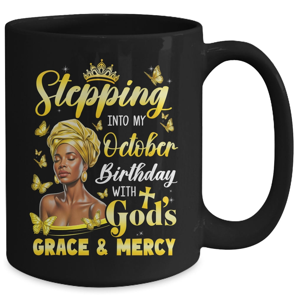 Stepping Into My October Birthday Afro Woman Religious Bday Mug | siriusteestore