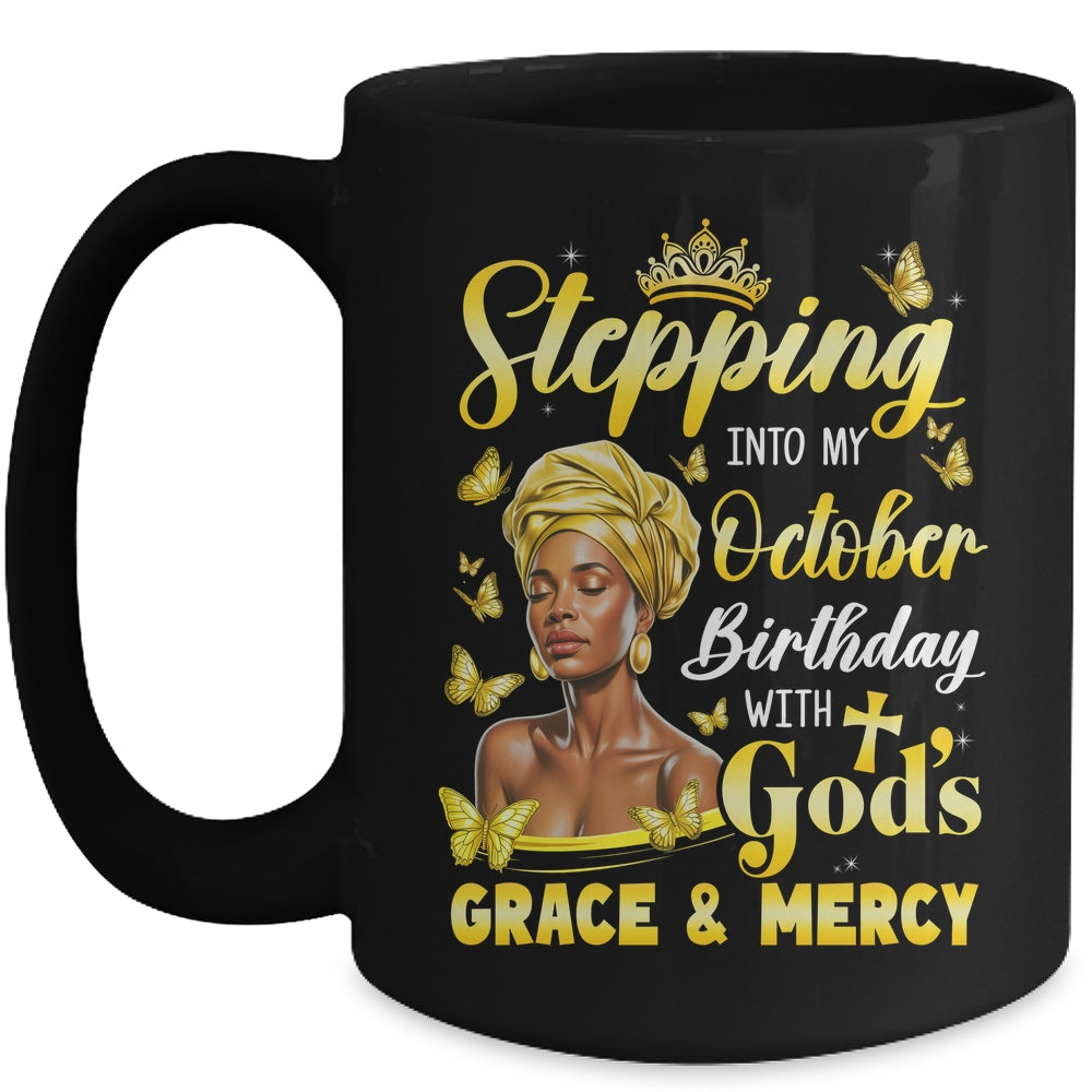 Stepping Into My October Birthday Afro Woman Religious Bday Mug | siriusteestore