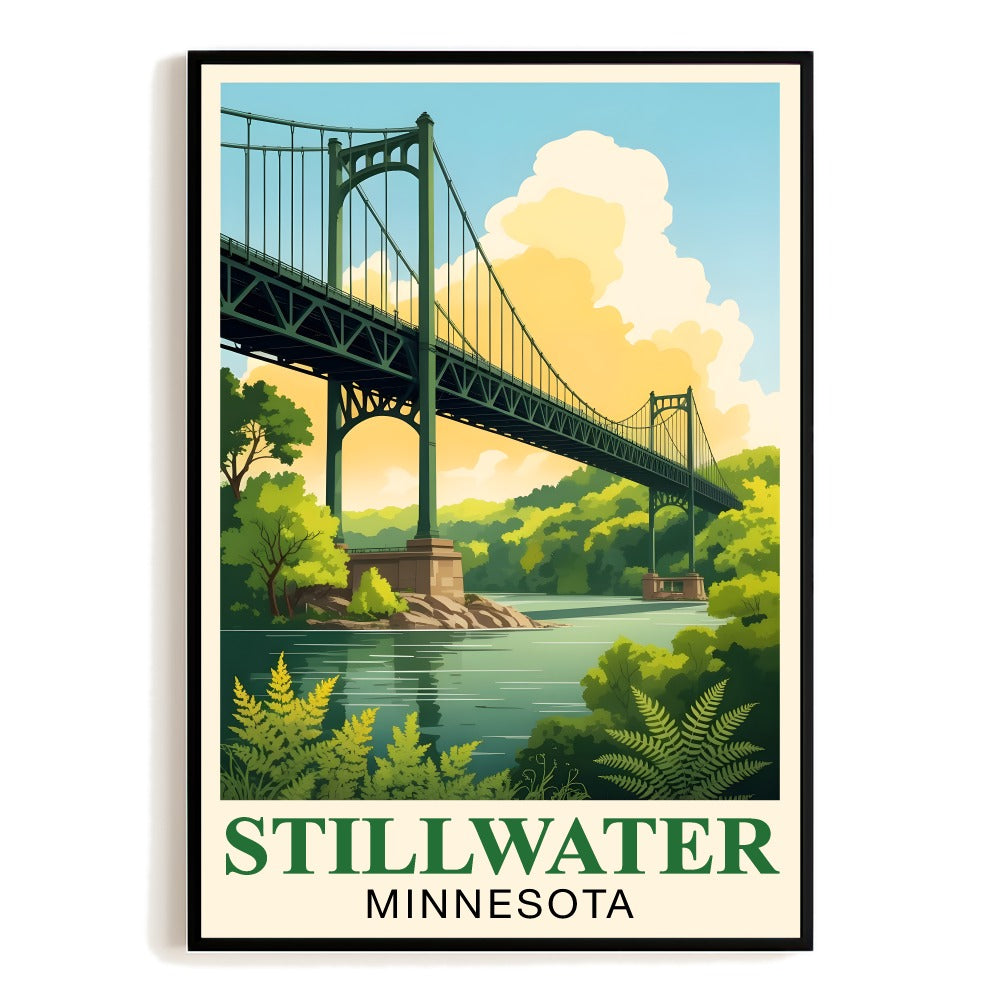 Stillwater Minnesota Vintage Travel Poster Iconic Lift Bridge Sunset Landscape Wall Art Print Picture Painting Ideal For Home Office Living Room Bedroom Decor Unframed | siriusteestore