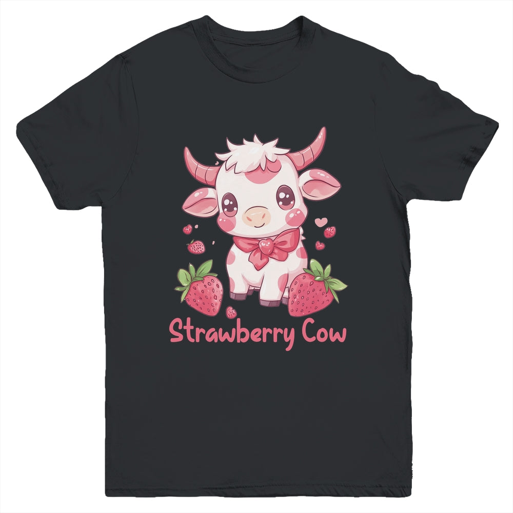 Strawberry Cow Kawaii Anime Strawberry Milk For Girls Kids Youth Shirt | siriusteestore