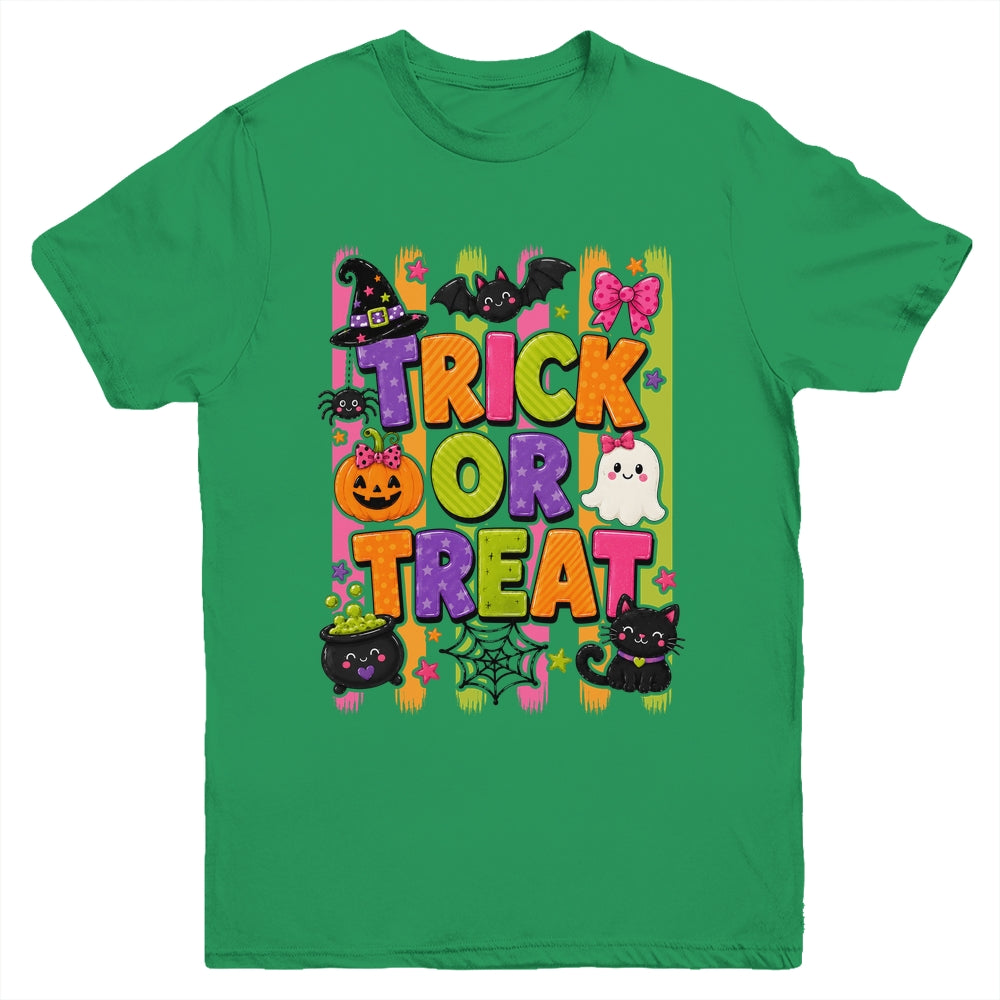 Striped Brushstroke Halloween Trick Or Treat Ghost Pumpkin Youth Shirt | siriusteestore