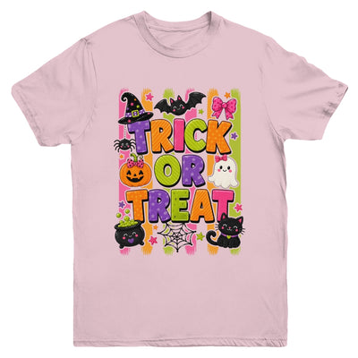 Striped Brushstroke Halloween Trick Or Treat Ghost Pumpkin Youth Shirt | siriusteestore