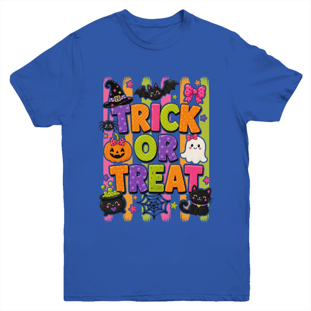 Striped Brushstroke Halloween Trick Or Treat Ghost Pumpkin Youth Shirt | siriusteestore