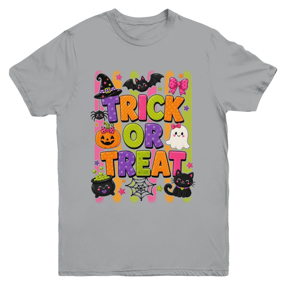 Striped Brushstroke Halloween Trick Or Treat Ghost Pumpkin Youth Shirt | siriusteestore