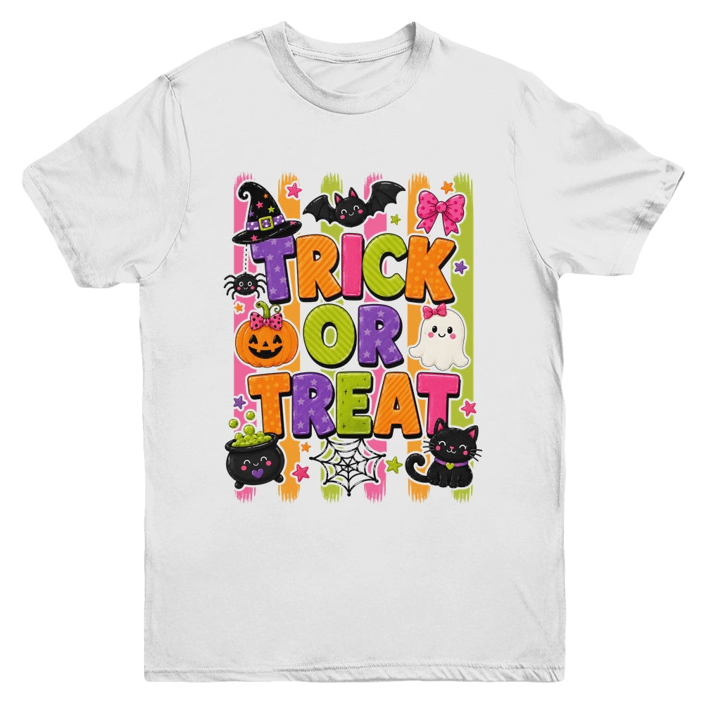 Striped Brushstroke Halloween Trick Or Treat Ghost Pumpkin Youth Shirt | siriusteestore