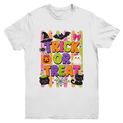 Striped Brushstroke Halloween Trick Or Treat Ghost Pumpkin Youth Shirt | siriusteestore