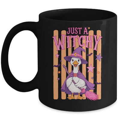 Striped Funny Just A Witchy Goose Spooky Season Halloween Mug | siriusteestore