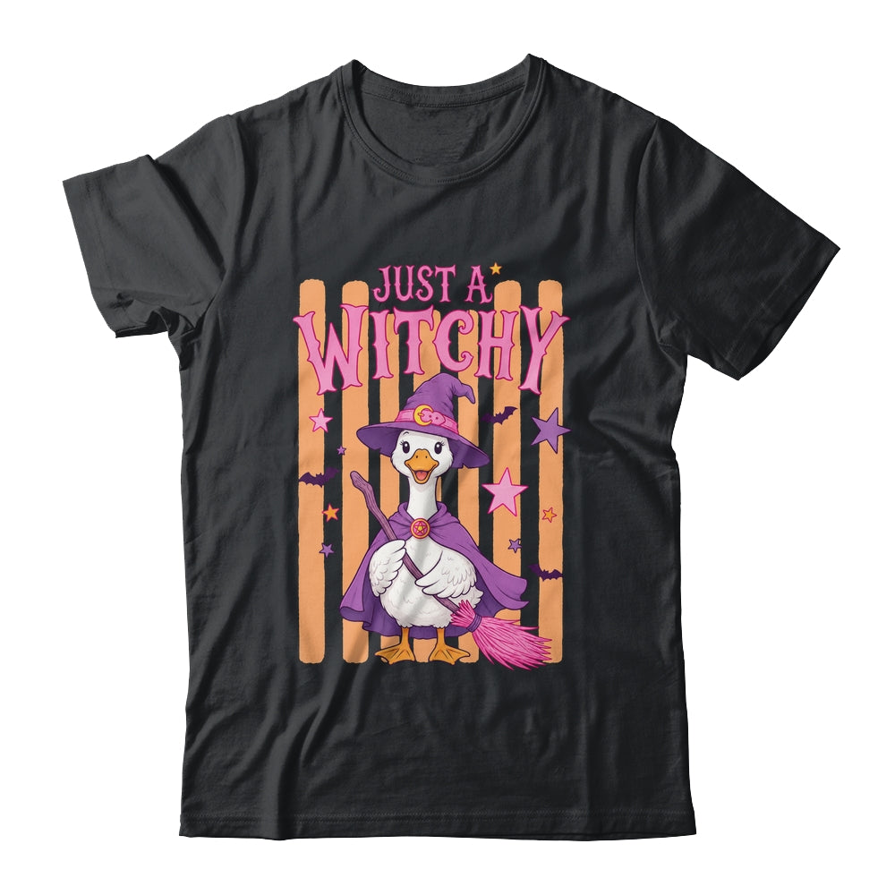 Striped Funny Just A Witchy Goose Spooky Season Halloween Shirt & Hoodie | siriusteestore