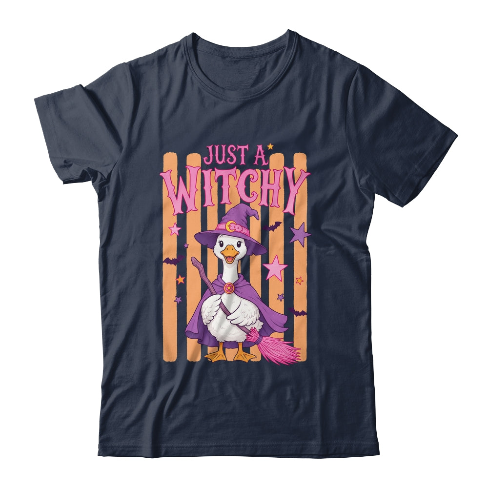 Striped Funny Just A Witchy Goose Spooky Season Halloween Shirt & Hoodie | siriusteestore