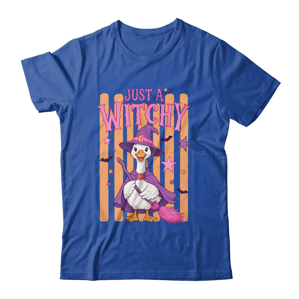 Striped Funny Just A Witchy Goose Spooky Season Halloween Shirt & Hoodie | siriusteestore