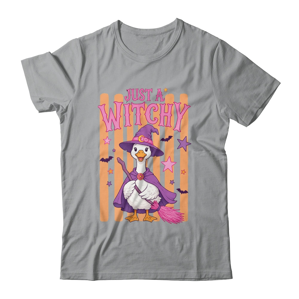 Striped Funny Just A Witchy Goose Spooky Season Halloween Shirt & Hoodie | siriusteestore