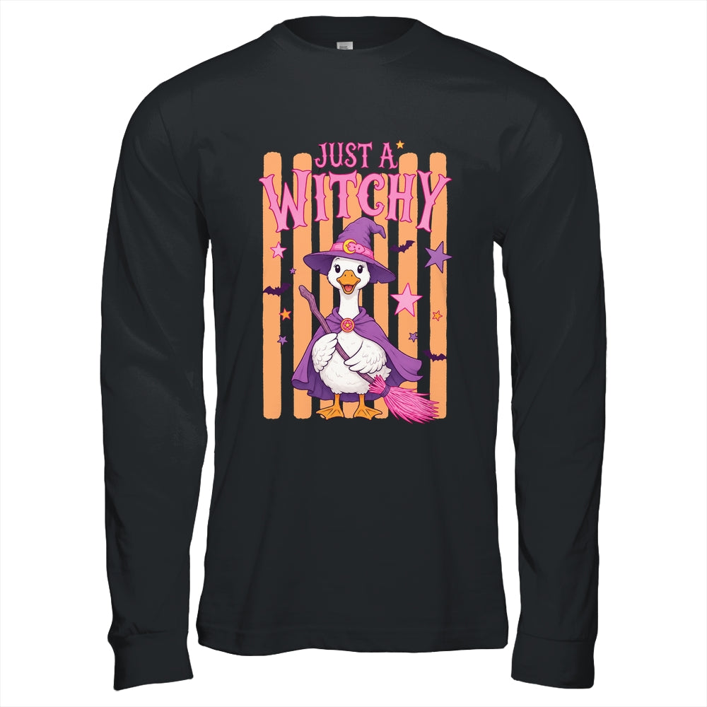 Striped Funny Just A Witchy Goose Spooky Season Halloween Shirt & Hoodie | siriusteestore