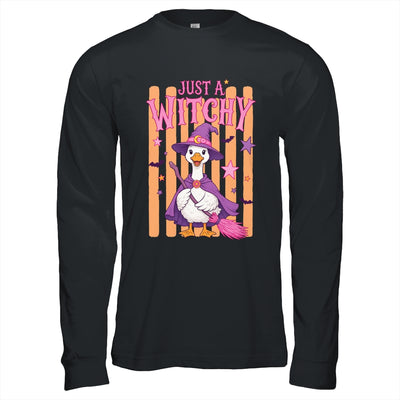 Striped Funny Just A Witchy Goose Spooky Season Halloween Shirt & Hoodie | siriusteestore