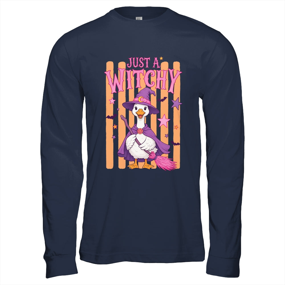Striped Funny Just A Witchy Goose Spooky Season Halloween Shirt & Hoodie | siriusteestore