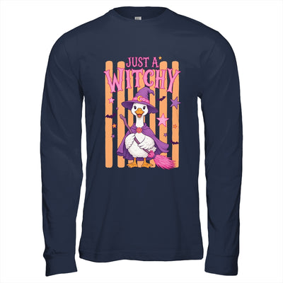 Striped Funny Just A Witchy Goose Spooky Season Halloween Shirt & Hoodie | siriusteestore