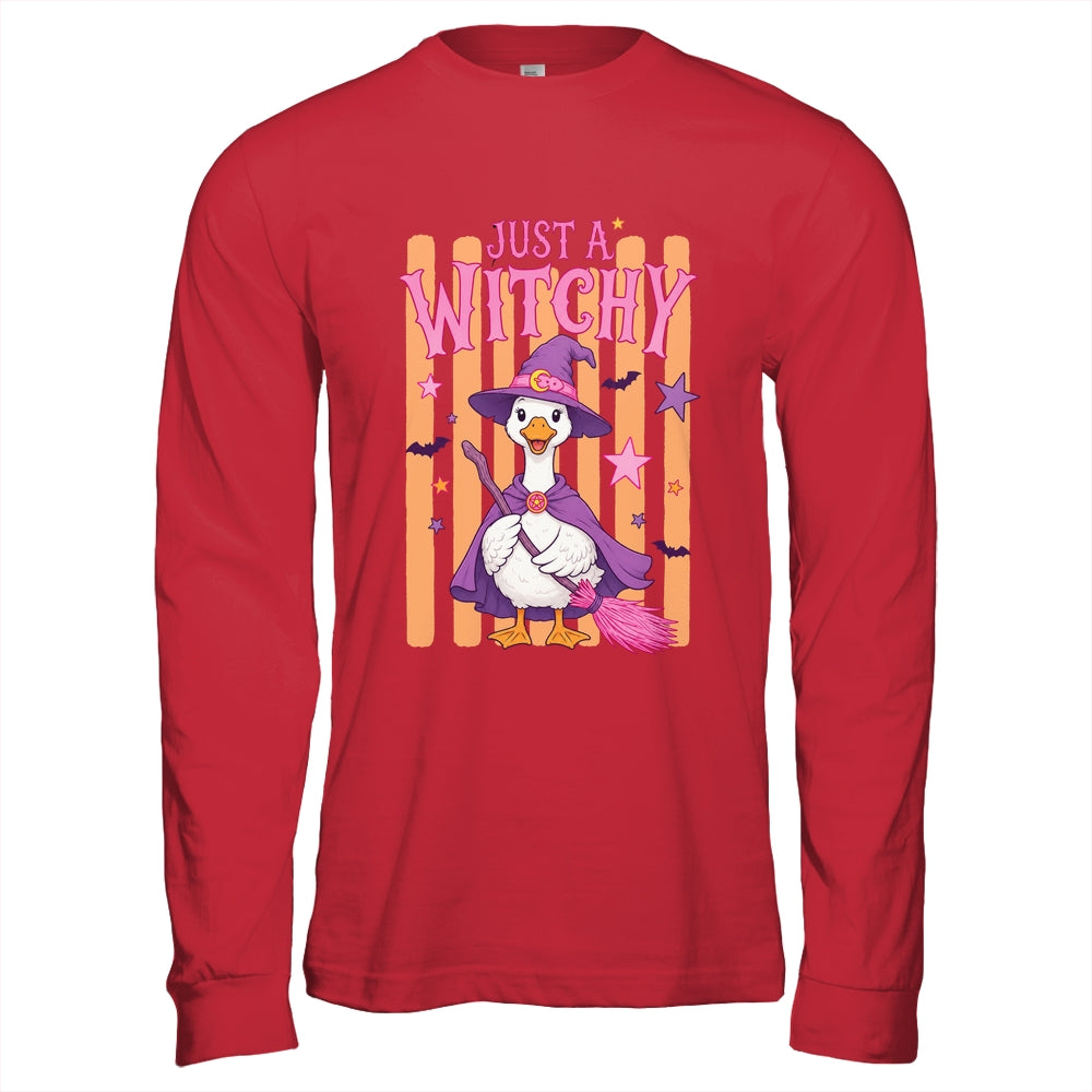 Striped Funny Just A Witchy Goose Spooky Season Halloween Shirt & Hoodie | siriusteestore