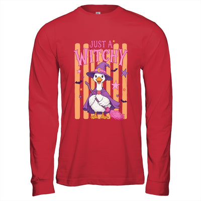 Striped Funny Just A Witchy Goose Spooky Season Halloween Shirt & Hoodie | siriusteestore