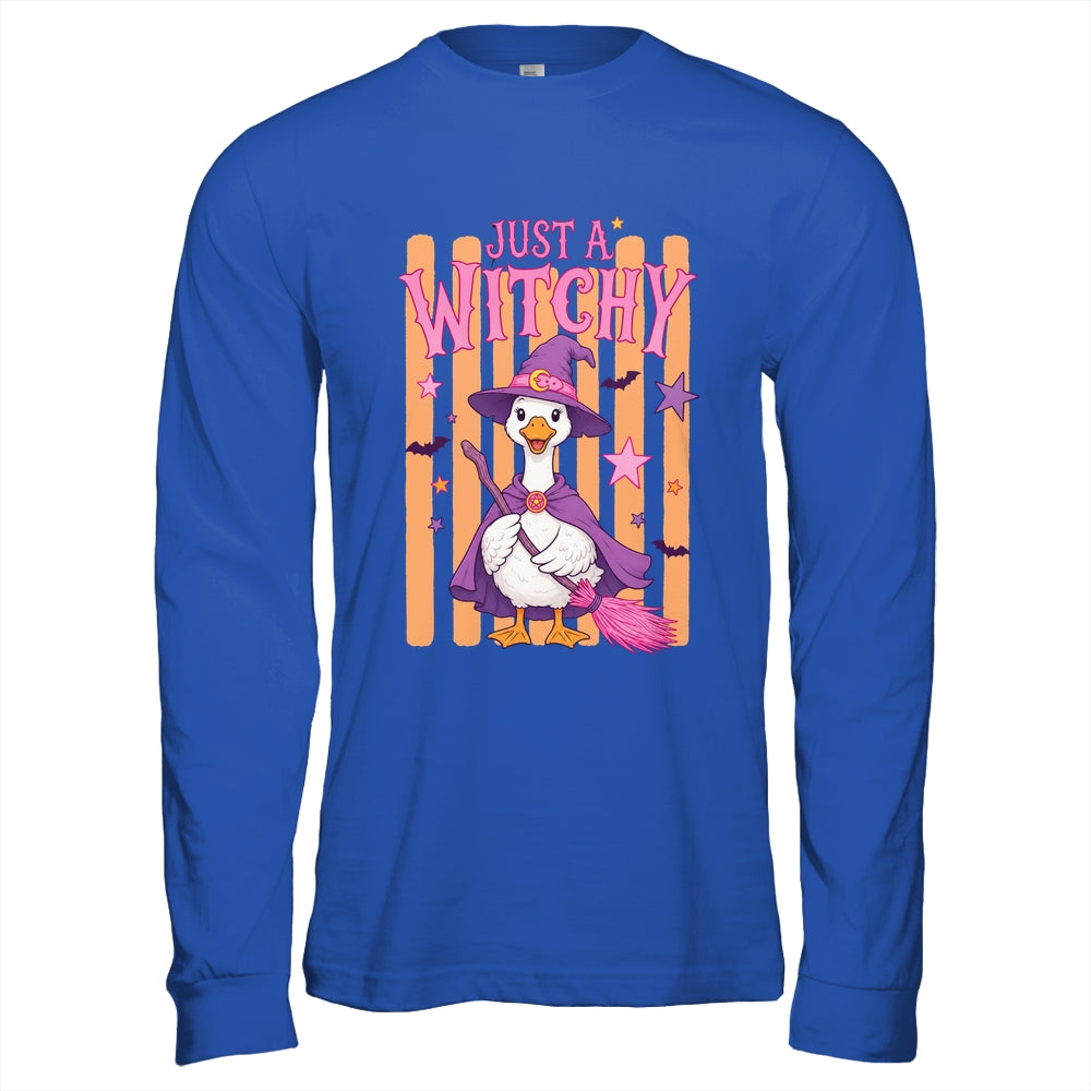 Striped Funny Just A Witchy Goose Spooky Season Halloween Shirt & Hoodie | siriusteestore