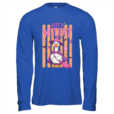 Striped Funny Just A Witchy Goose Spooky Season Halloween Shirt & Hoodie | siriusteestore