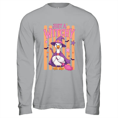 Striped Funny Just A Witchy Goose Spooky Season Halloween Shirt & Hoodie | siriusteestore