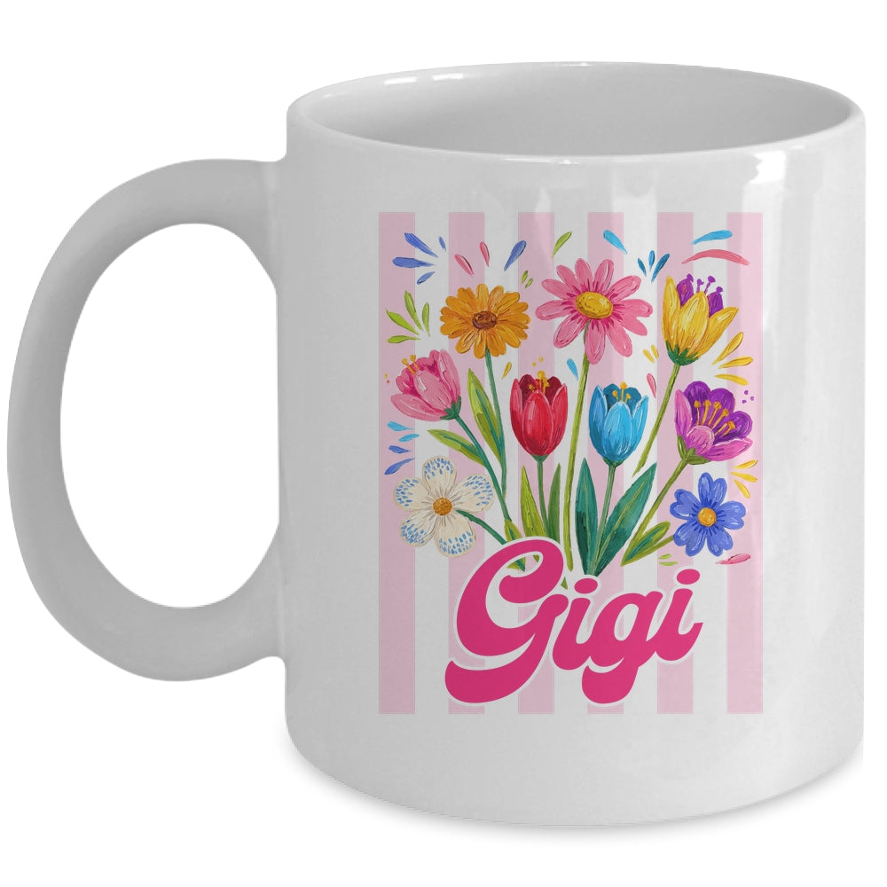 Striped Gigi Wildflowers Coquette Bow Floral Mothers Day Mug | siriusteestore