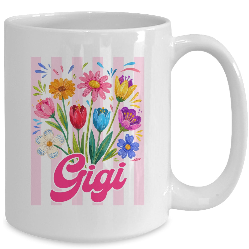 Striped Gigi Wildflowers Coquette Bow Floral Mothers Day Mug | siriusteestore