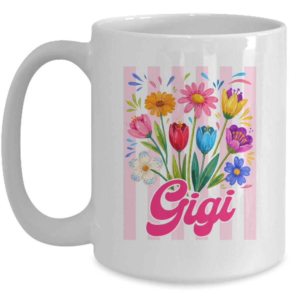 Striped Gigi Wildflowers Coquette Bow Floral Mothers Day Mug | siriusteestore