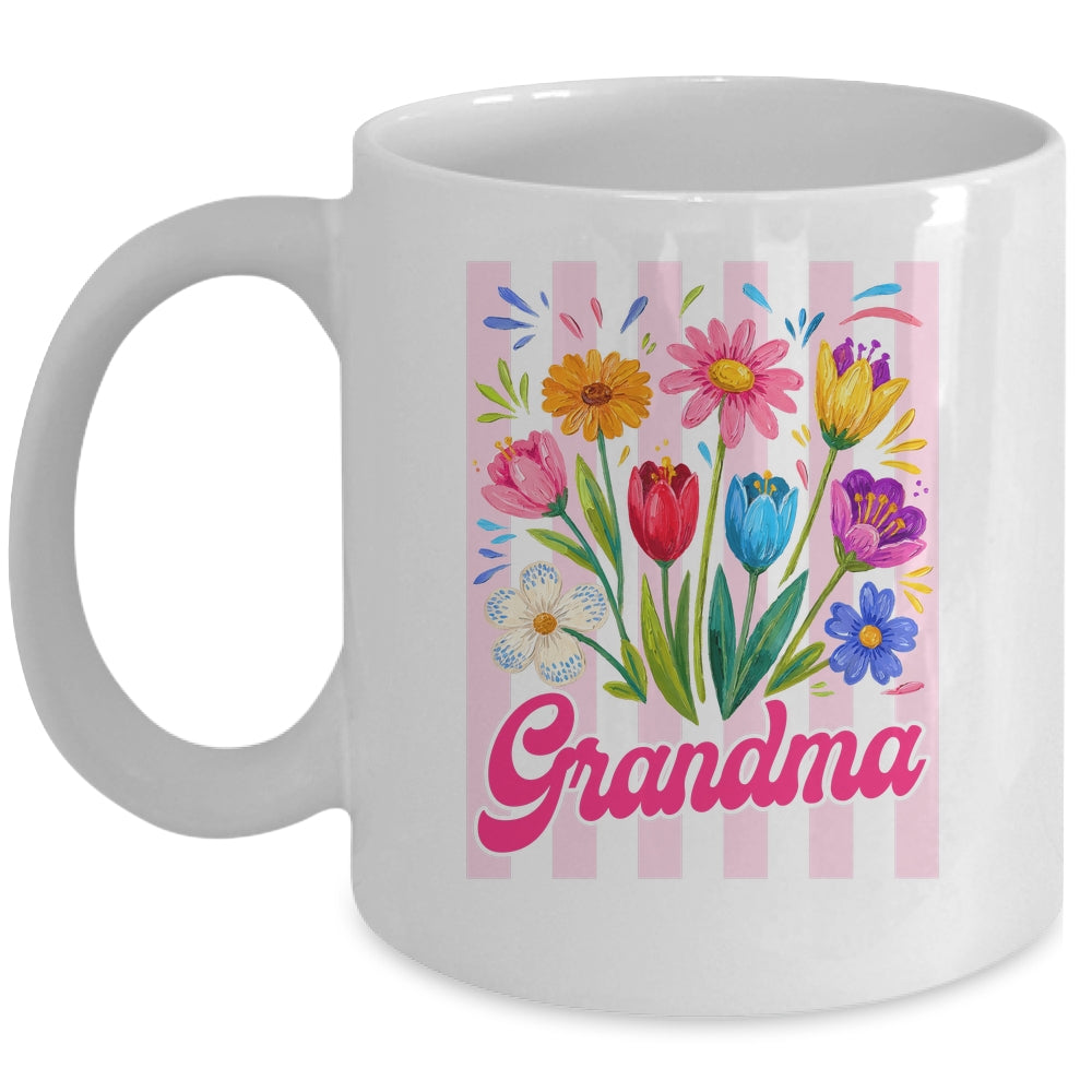 Striped Grandma Wildflowers Coquette Bow Floral Mothers Day Mug | siriusteestore