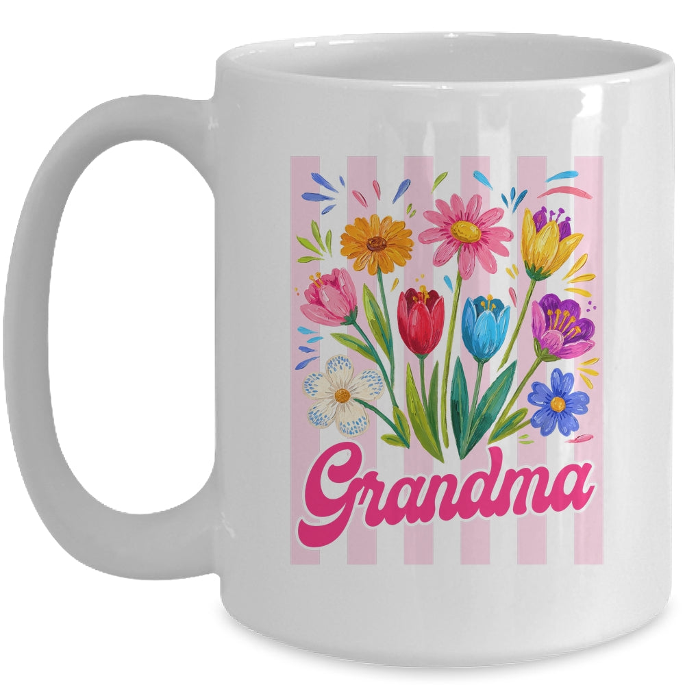 Striped Grandma Wildflowers Coquette Bow Floral Mothers Day Mug | siriusteestore