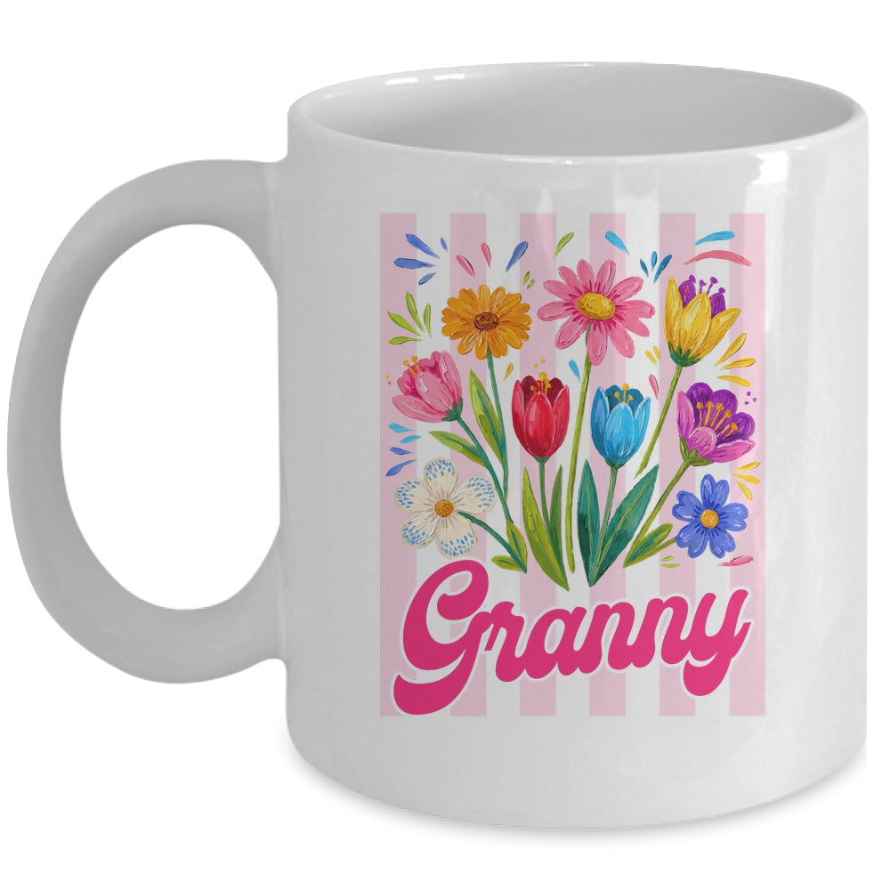 Striped Granny Wildflowers Coquette Bow Floral Mothers Day Mug | siriusteestore
