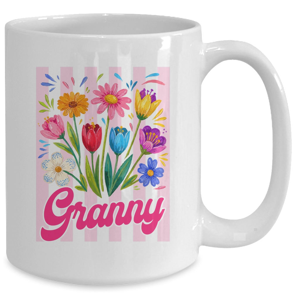 Striped Granny Wildflowers Coquette Bow Floral Mothers Day Mug | siriusteestore
