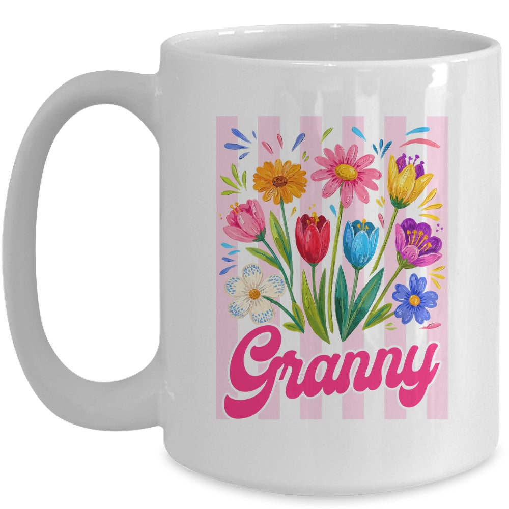 Striped Granny Wildflowers Coquette Bow Floral Mothers Day Mug | siriusteestore