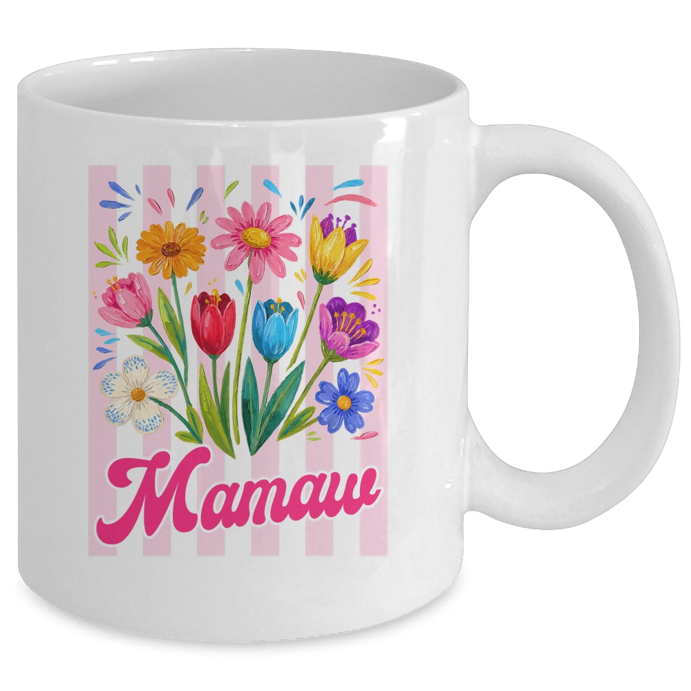 Striped Mamaw Wildflowers Coquette Bow Floral Mothers Day Mug | siriusteestore
