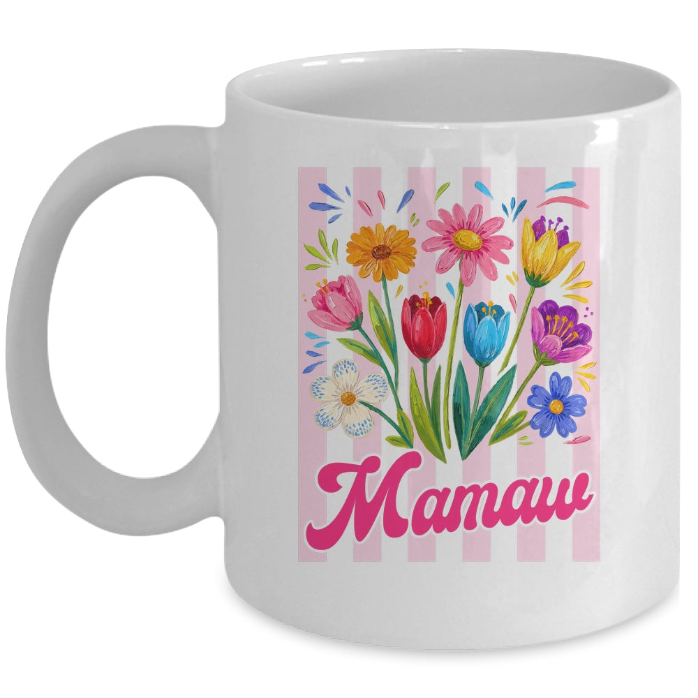 Striped Mamaw Wildflowers Coquette Bow Floral Mothers Day Mug | siriusteestore