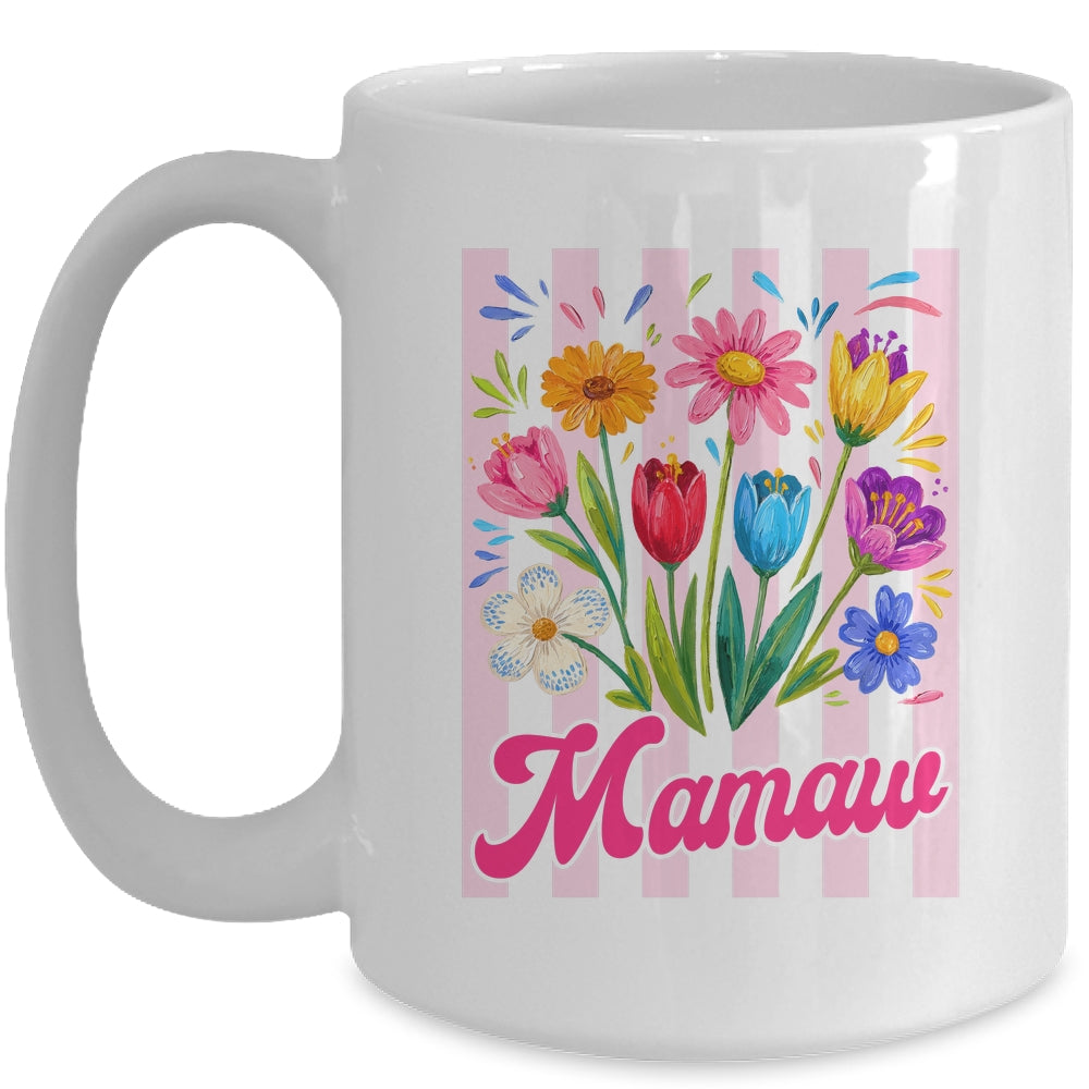Striped Mamaw Wildflowers Coquette Bow Floral Mothers Day Mug | siriusteestore