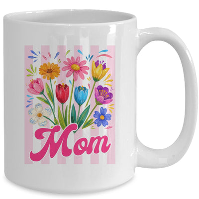 Striped Mom Wildflowers Coquette Bow Floral Mothers Day Mug | siriusteestore