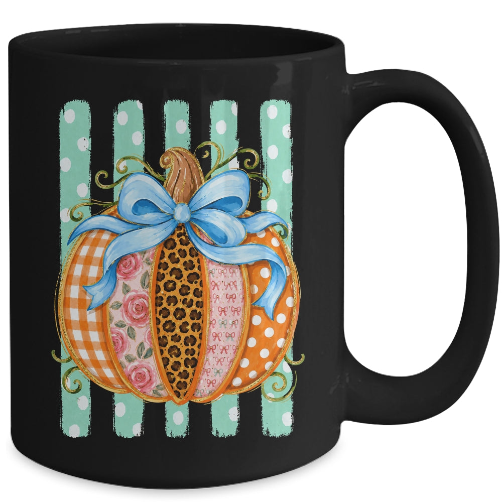 Striped Preppy Fall Autumn Pumpkin Floral Coquette Bow Women Mug | siriusteestore
