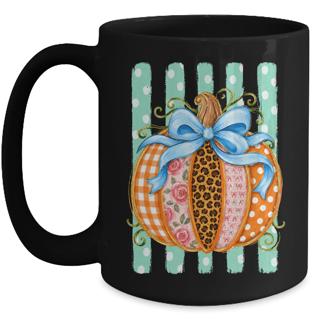 Striped Preppy Fall Autumn Pumpkin Floral Coquette Bow Women Mug | siriusteestore