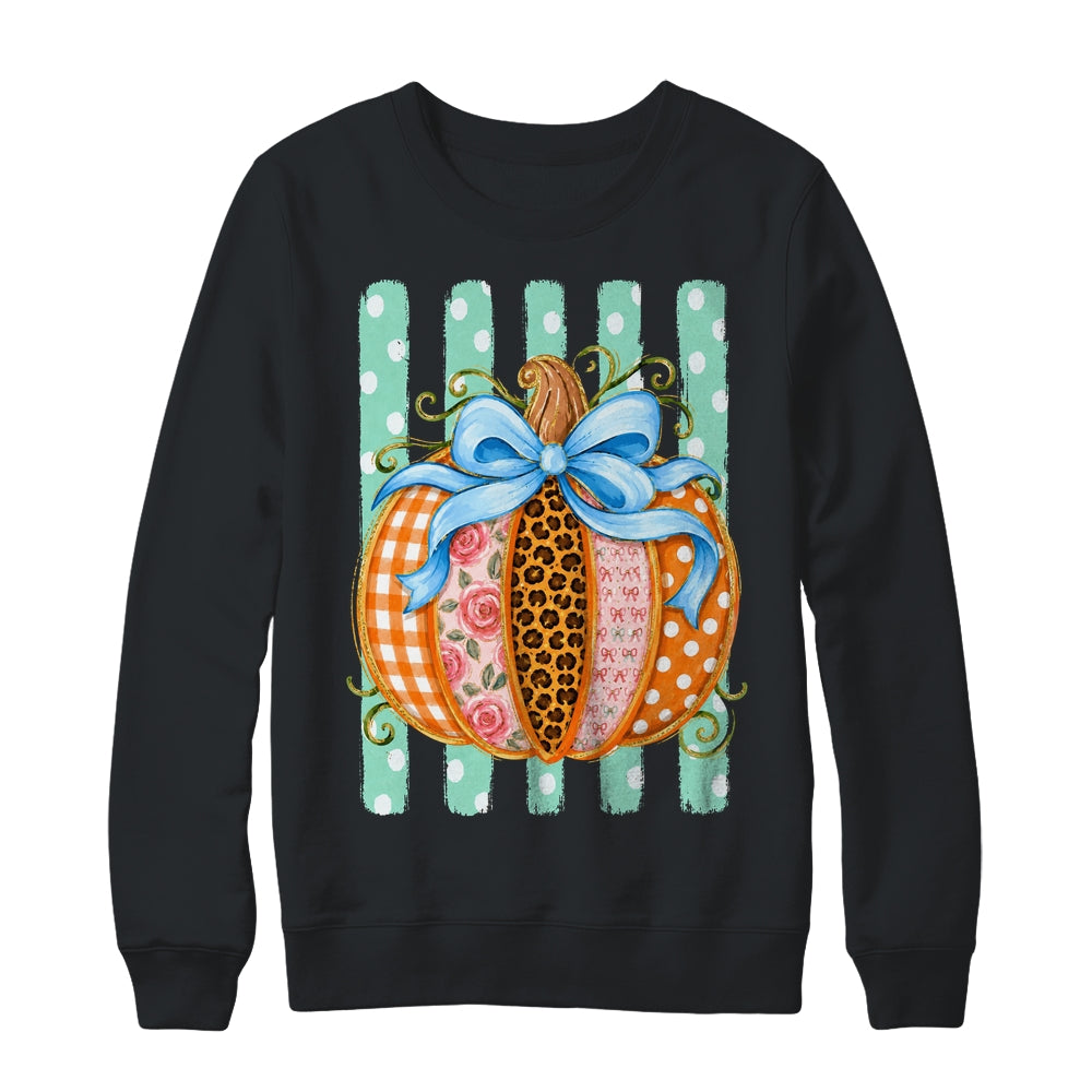 Striped Preppy Fall Autumn Pumpkin Floral Coquette Bow Women Shirt & Sweatshirt | siriusteestore