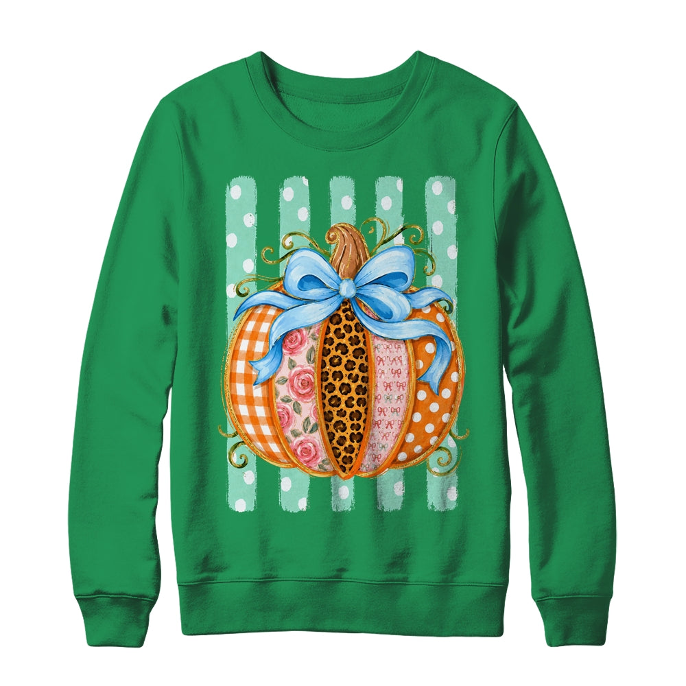 Striped Preppy Fall Autumn Pumpkin Floral Coquette Bow Women Shirt & Sweatshirt | siriusteestore