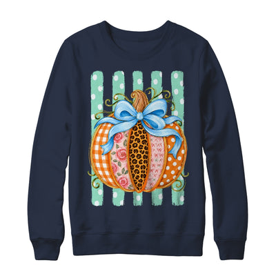 Striped Preppy Fall Autumn Pumpkin Floral Coquette Bow Women Shirt & Sweatshirt | siriusteestore