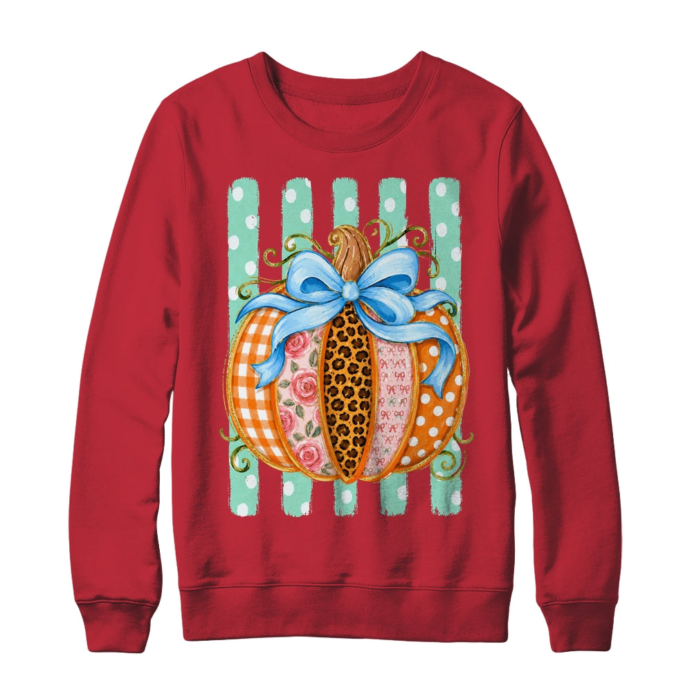 Striped Preppy Fall Autumn Pumpkin Floral Coquette Bow Women Shirt & Sweatshirt | siriusteestore