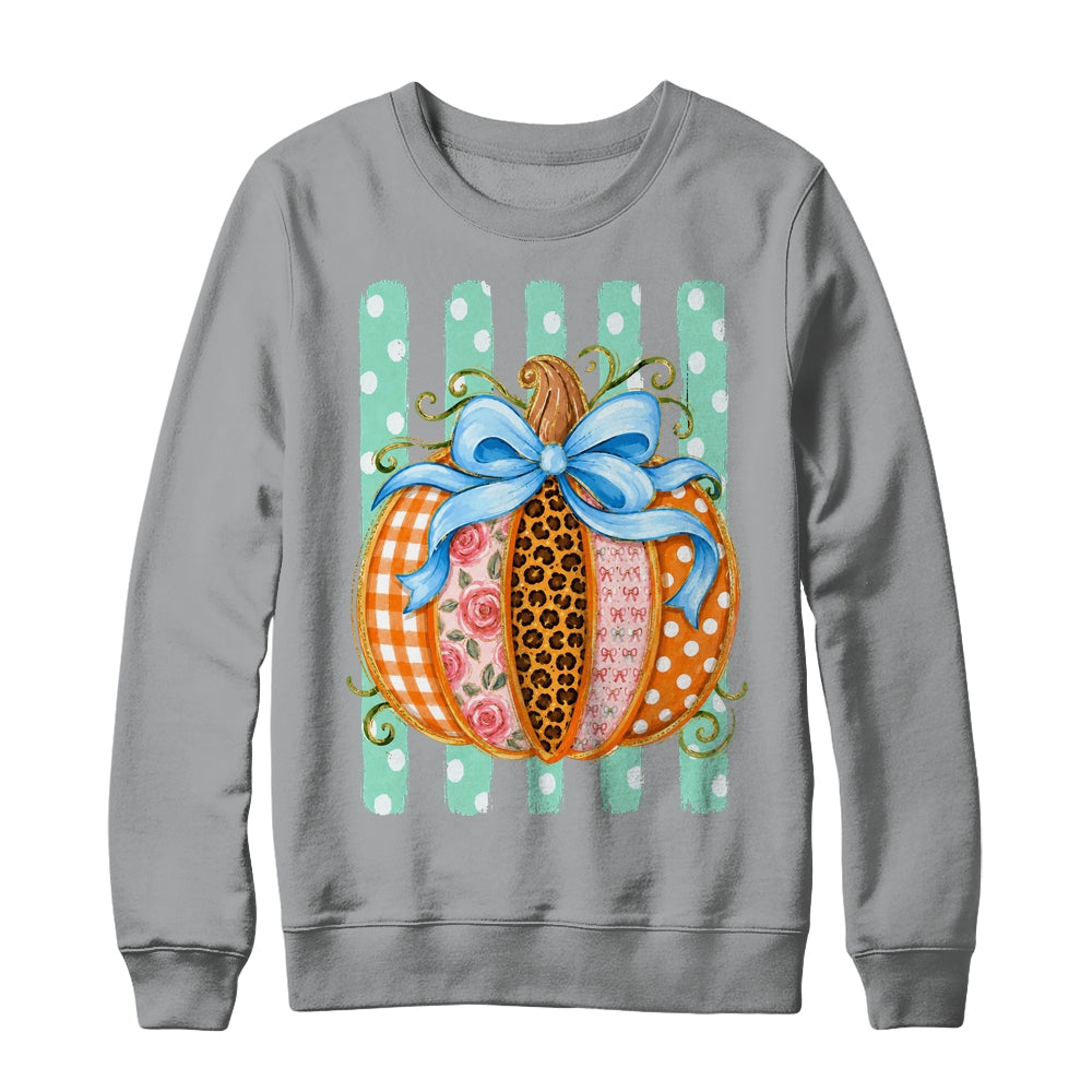 Striped Preppy Fall Autumn Pumpkin Floral Coquette Bow Women Shirt & Sweatshirt | siriusteestore