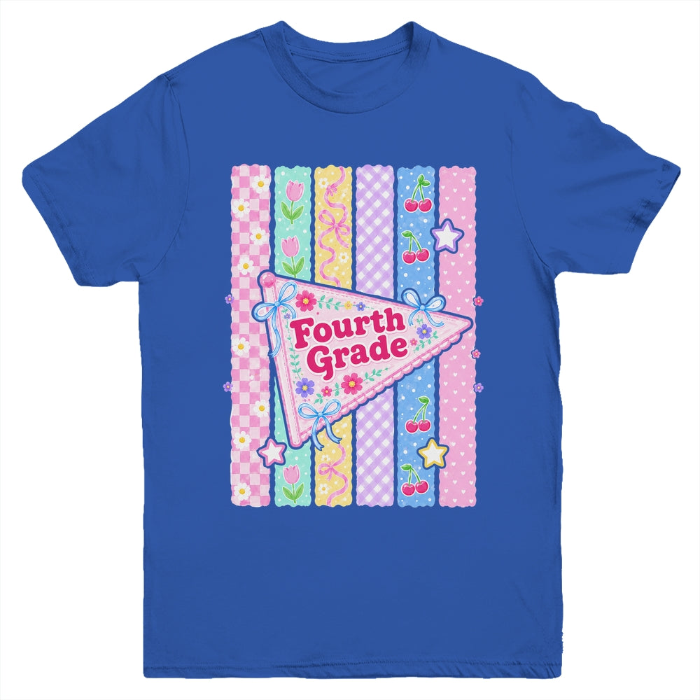 Striped Preppy Fourth Grade Back To School Teacher Girl Kids Youth Shirt | siriusteestore