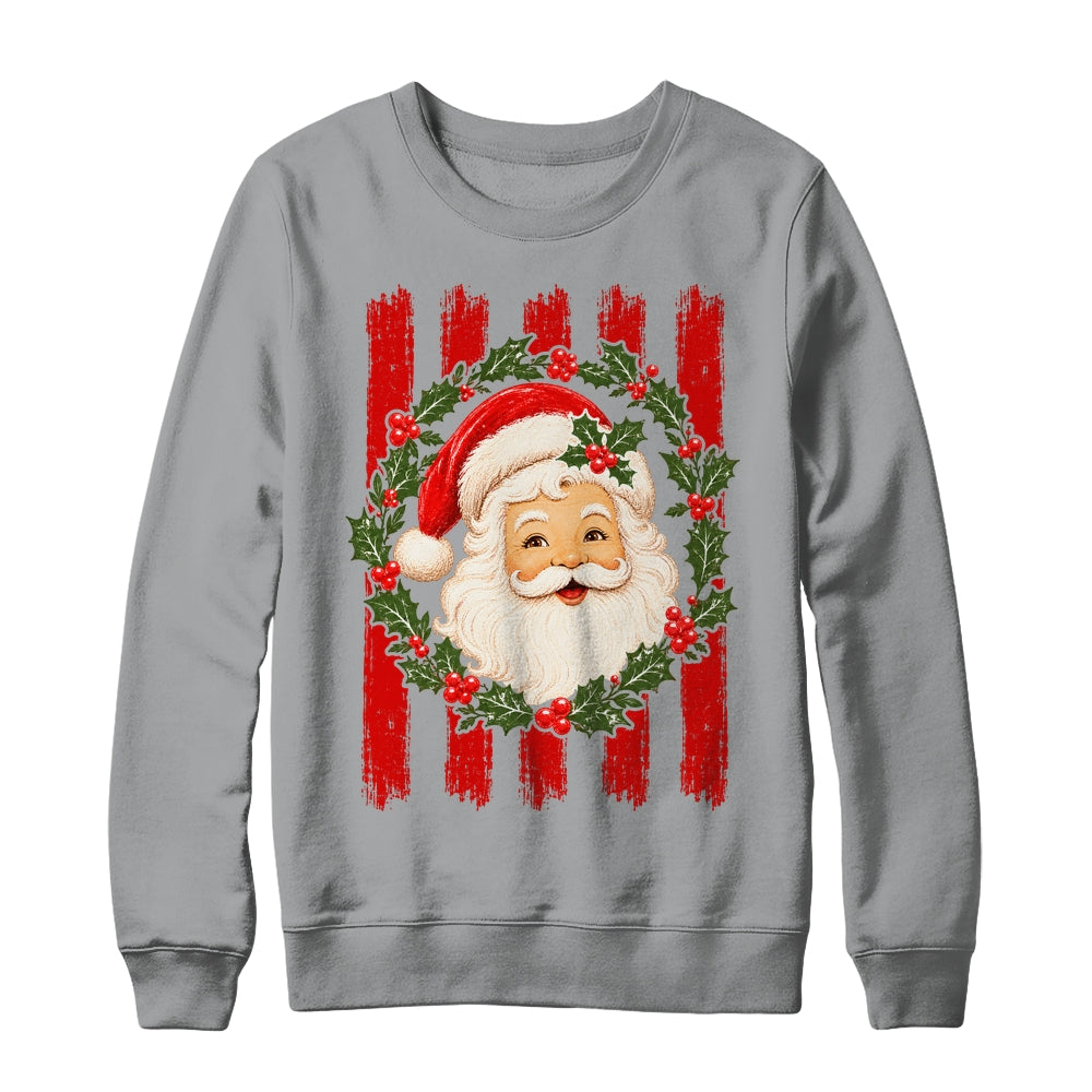 Striped Santa Retro Funny Merry Christmas Vintage Women Girl Shirt & Sweatshirt | siriusteestore